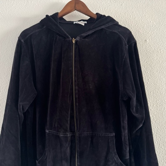 Y2K Velour Zip Up Hoodie Large Black Loungewear Cozy Athleisure Cotton Couture - Picture 3 of 12